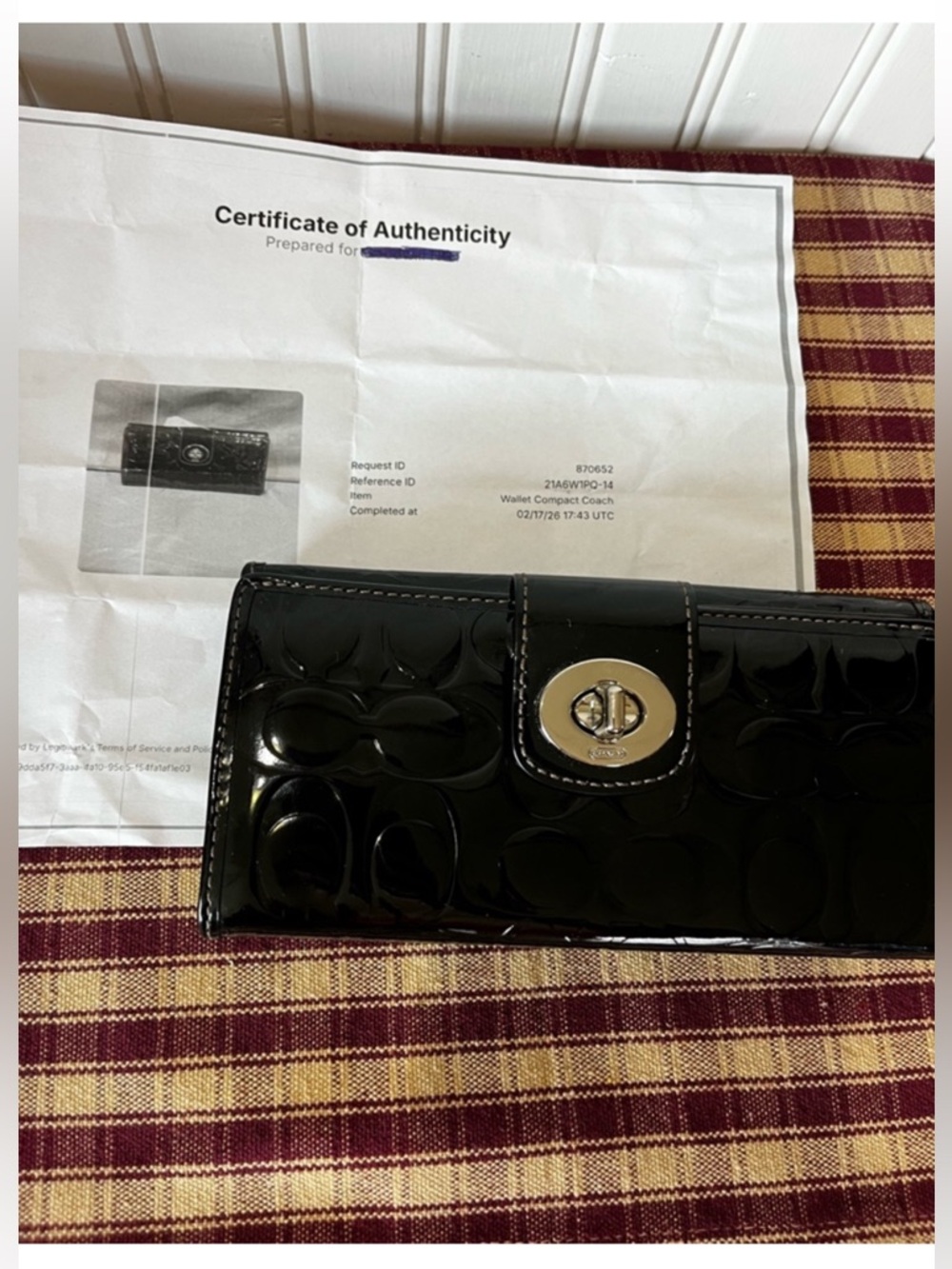 Coach Signature Embossed Black Turn Lock Patent Leather Wallet